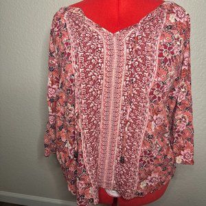 Mason & Belle Floral Boho Floral V-Neck with bead tassel Size 3X